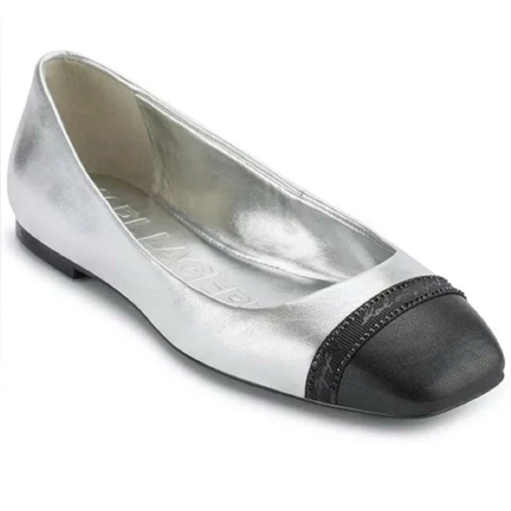 Karl Lagerfeld Silver and Black Women's Flats size US 6 medium sh1